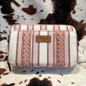 Wrangler Pink and Cream Striped Crossbody Bag With Built In Wallet